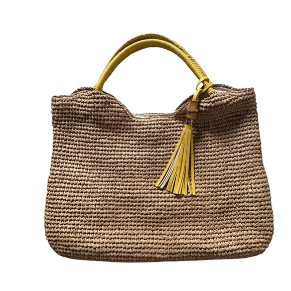 Tommy Bahama Raffia Straw Tote Shoulder Bag Leather Trim Hand Crafted - Picture 1 of 9